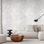 Stylish Living Room In Beige Tones With A Sofa, A Sconce, A Wood