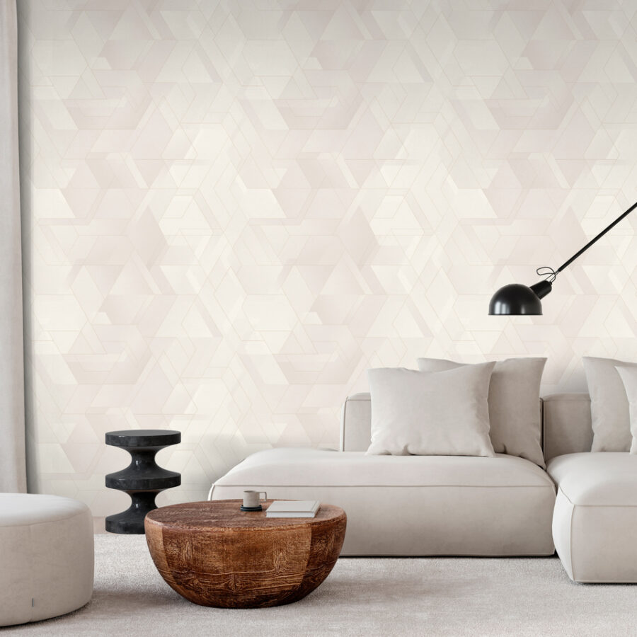 Stylish Living Room In Beige Tones With A Sofa, A Sconce, A Wood